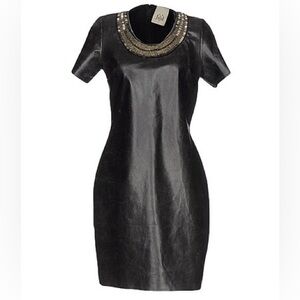 Beaded distressed Faux leather dress